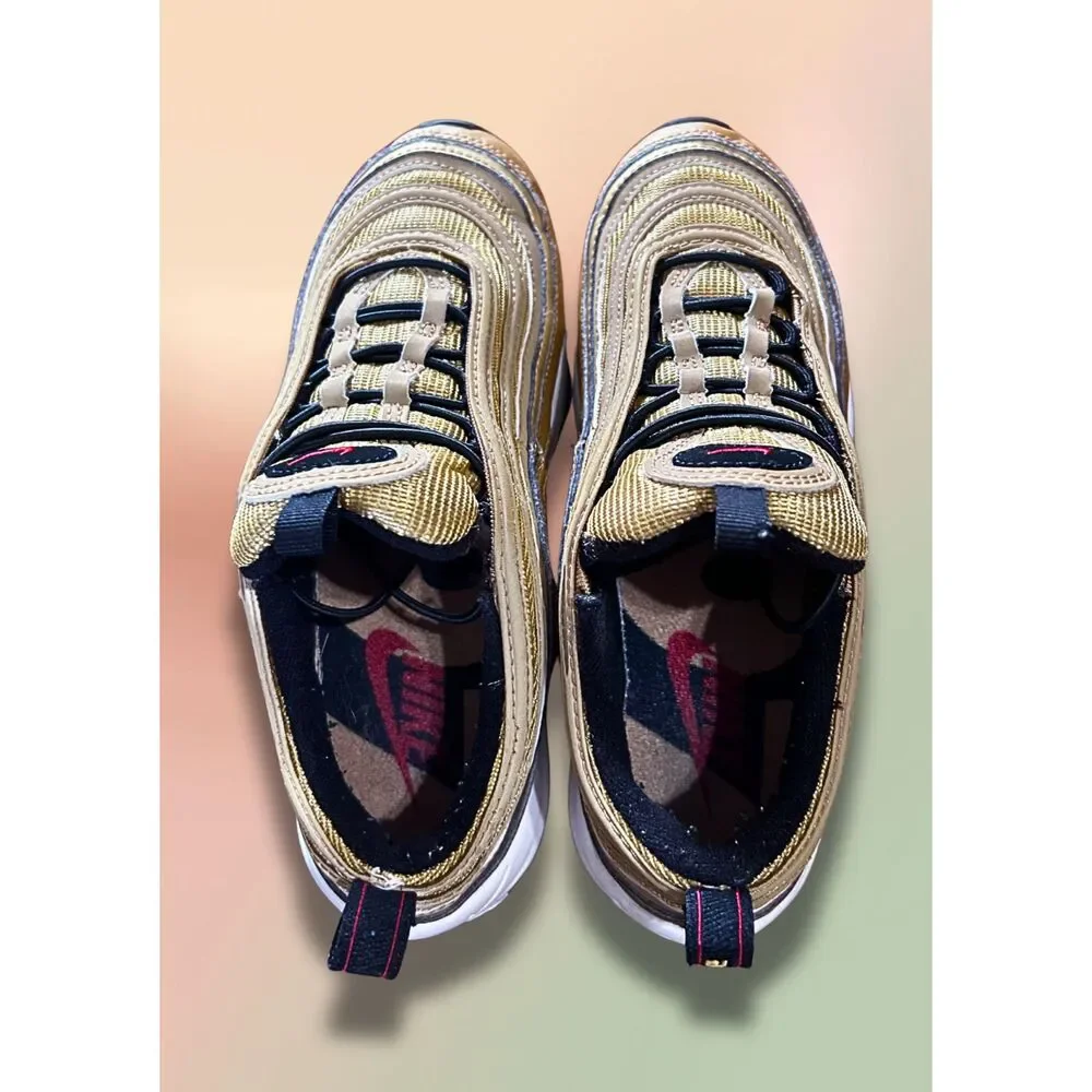 Nike Air Max 97 GS Metallic Gold University Red Black 918890-700 Youth Size 4Y